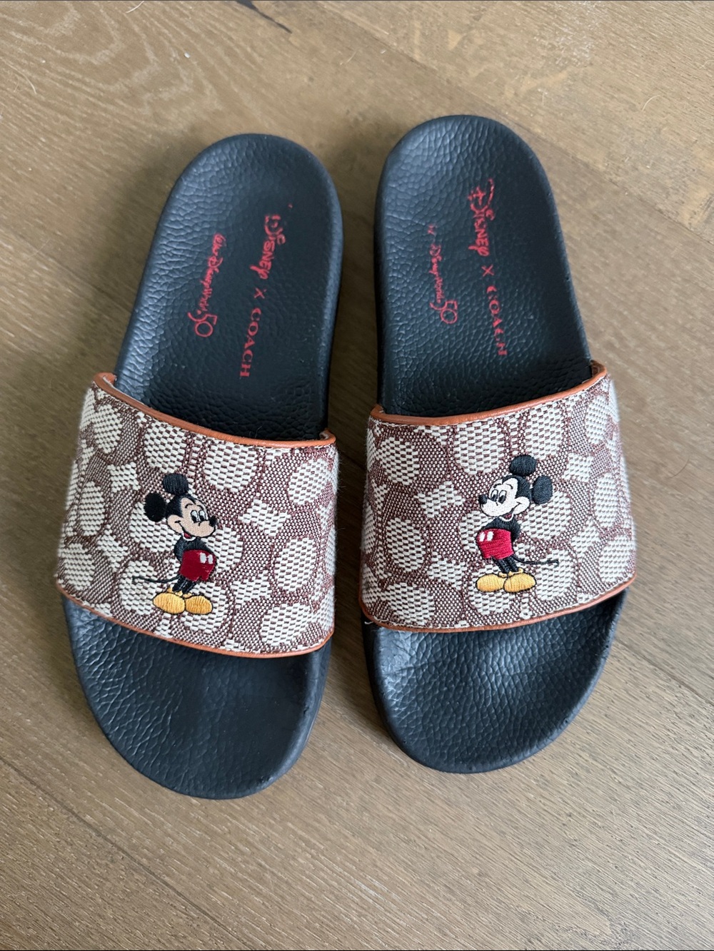 Mickey Mouse/Coach colab Brown Signature Slide Sandals for Women